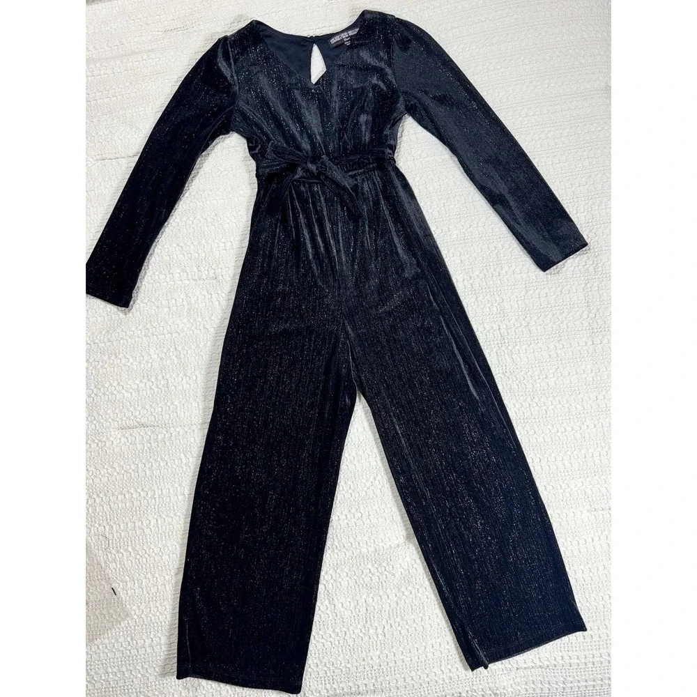 Three‎ Pink Hearts Black Shimmer Jumpsuit Girls Size Small Holiday Party Formal